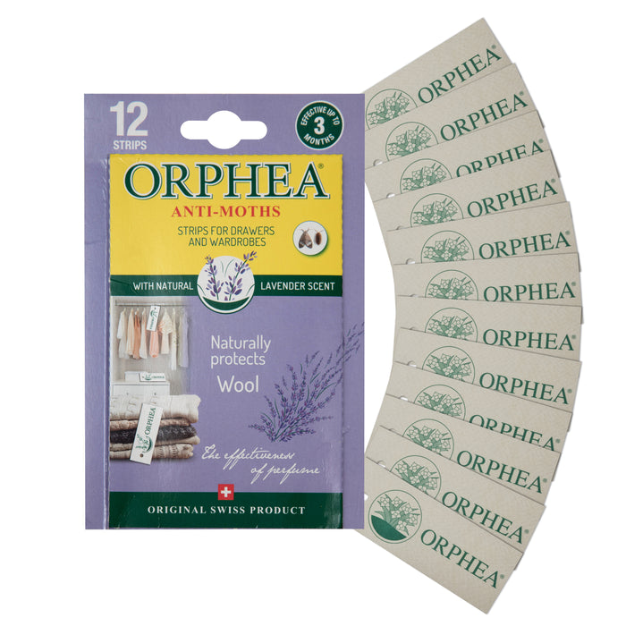 Orphea Anti Moth Strips - Moth Repellent for Wardrobes Drawers Shelves - Lavender Scent (12/pack)