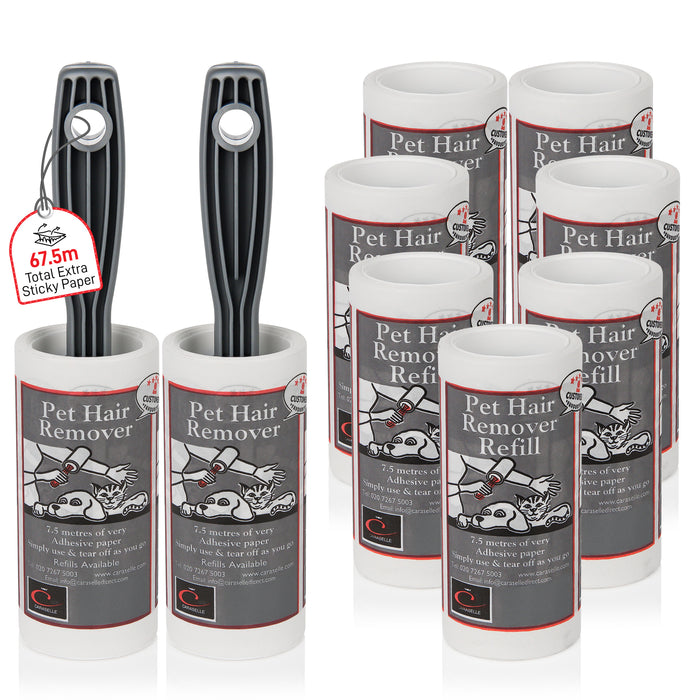 2 x Pet Hair Remover Lint Rollers & 7 Refills (total 67.5m, ≈675+ Sheets Equivalent)