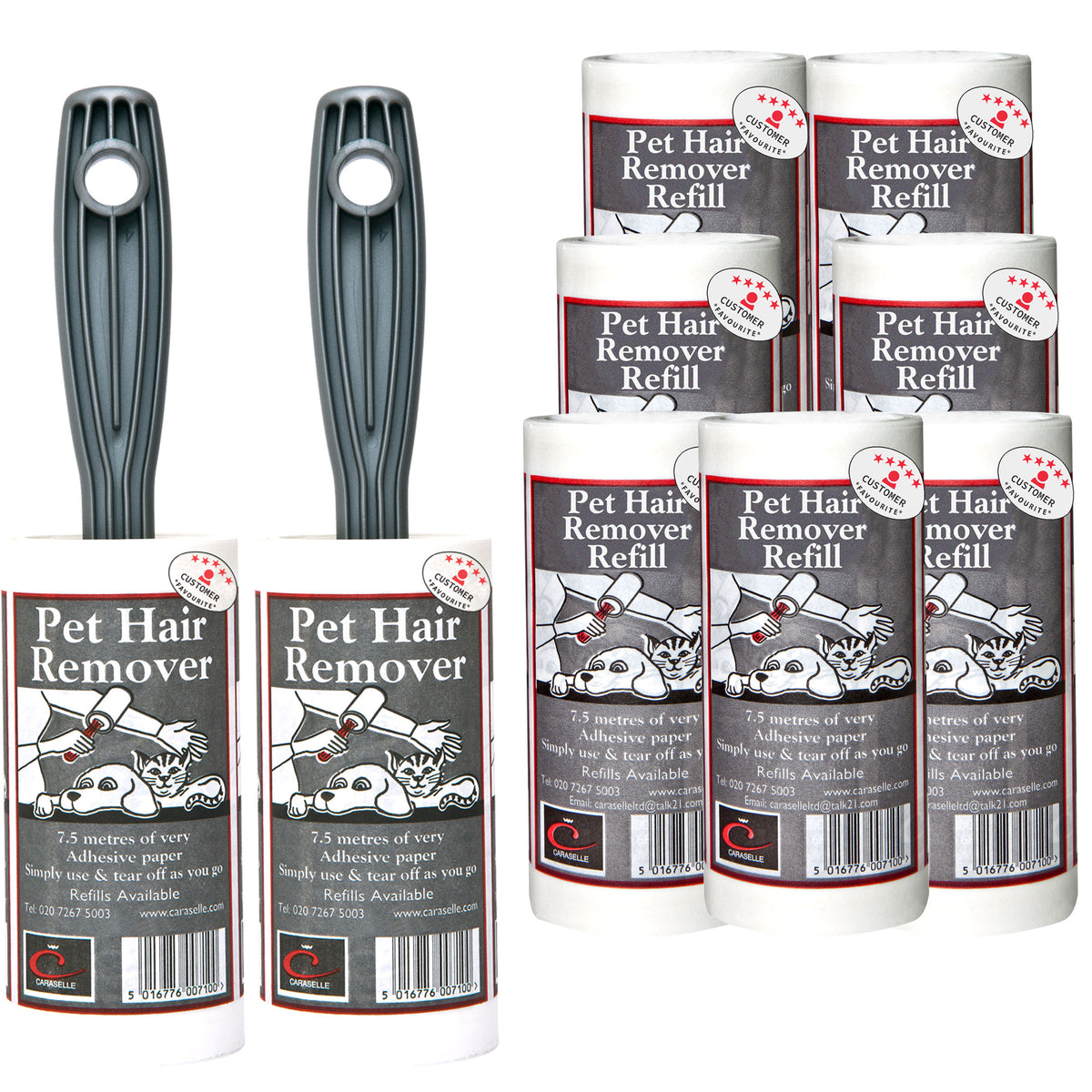 2 x Pet Hair Remover Lint Rollers & 7 Refills (total 67.5m) — Caraselle