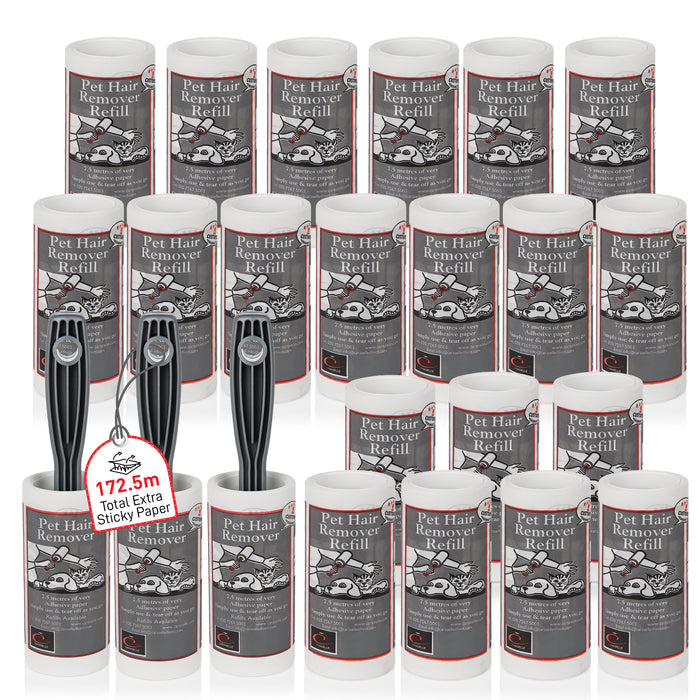 3 x Pet Hair Remover Lint Rollers & 20 Refills (total 172.5m, ≈1725+ Sheets Equivalent)