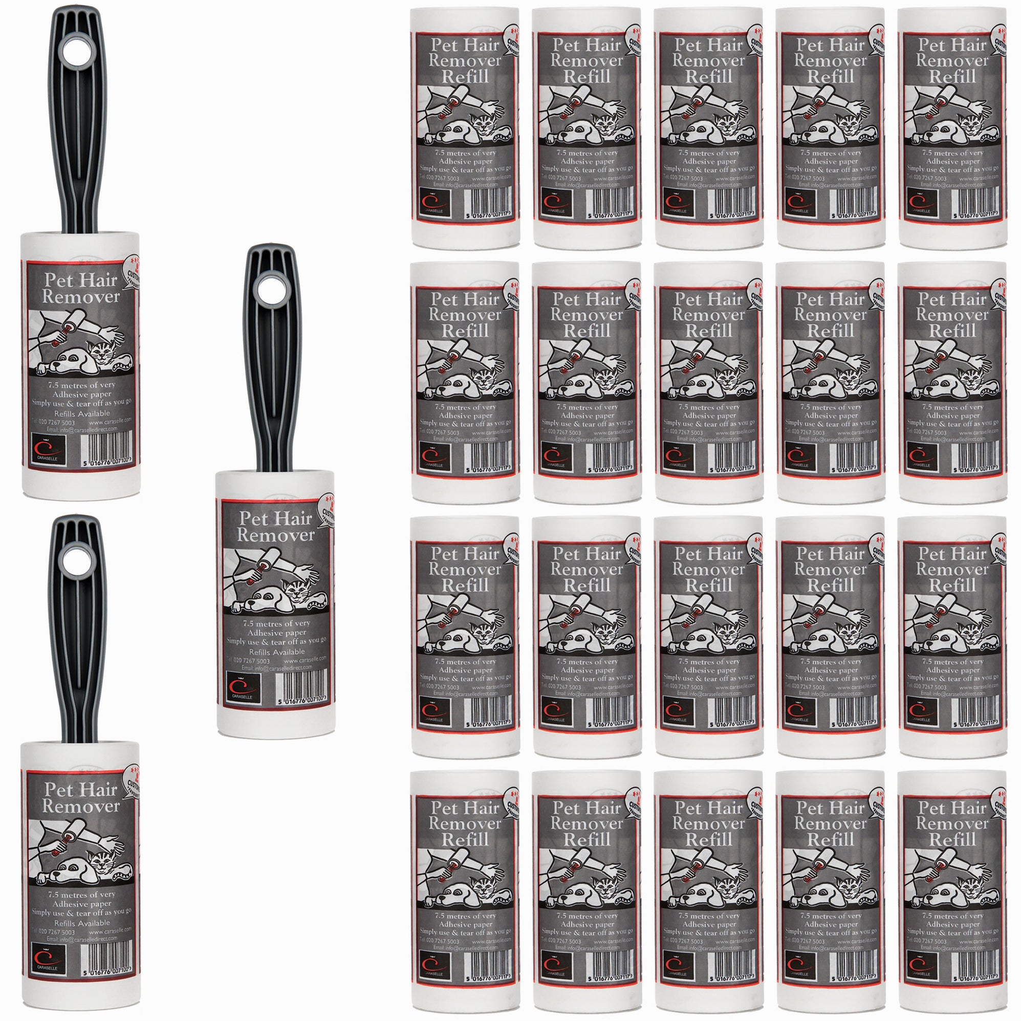 3 x Pet Hair Remover Lint Rollers & 20 Refills (total 172.5m) — Caraselle