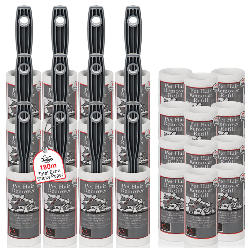12 x Pet Hair Remover Lint Rollers & 12 Refills (total 180m, ≈1800+ Sheets Equivalent)