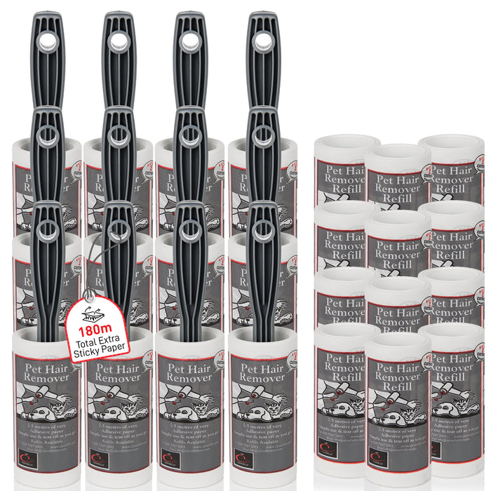 12 x rouleaux anti-peluches pour poils d'animaux et 12 recharges (total 180 m)