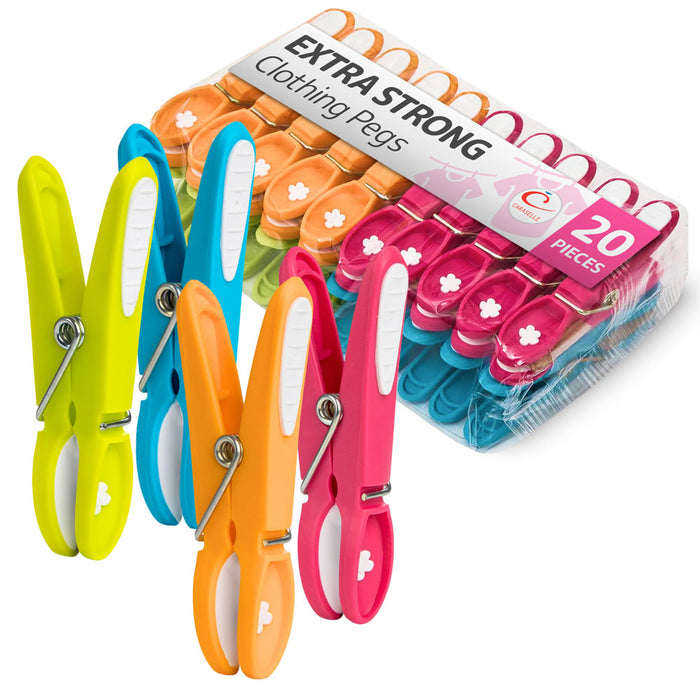Extra Strong Non-Slip Clothes Line Pegs with Firm Grip for Sheets, Blankets & Towels - 8cm long (20 pegs per pack)