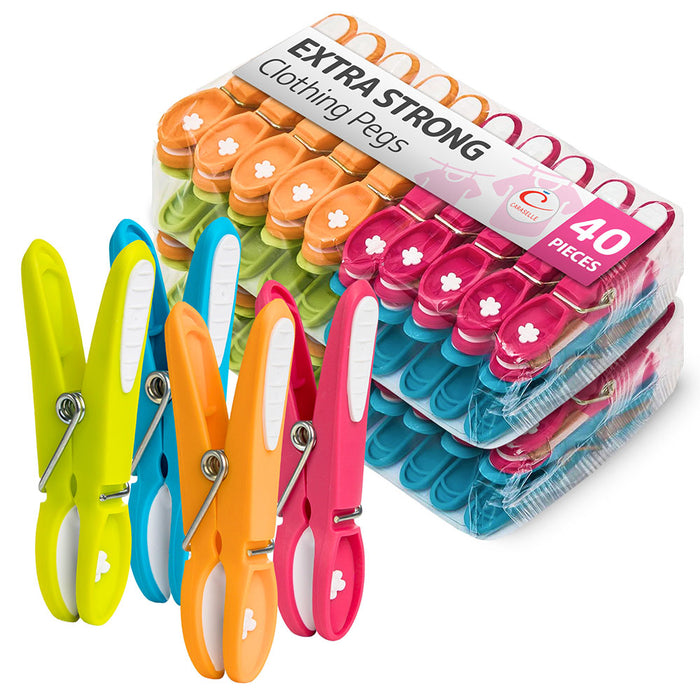 Extra Strong Non-Slip Clothes Line Pegs with Firm Grip for Sheets, Blankets & Towels - 8cm long (20 pegs per pack)