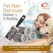 Caraselle Pet Hair Remover Lint Roller with three refills and a woman with a dog on a light background.