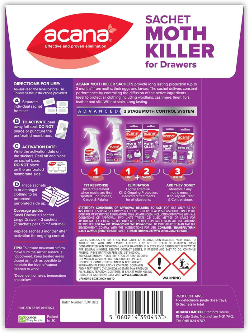 Acana Lavender Clothes Moth Killer for Wardrobes - back 