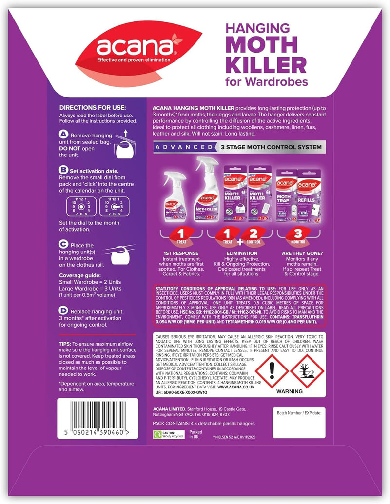 Acana Hanging Moth Killer (4/pack) - NEW & Updated!