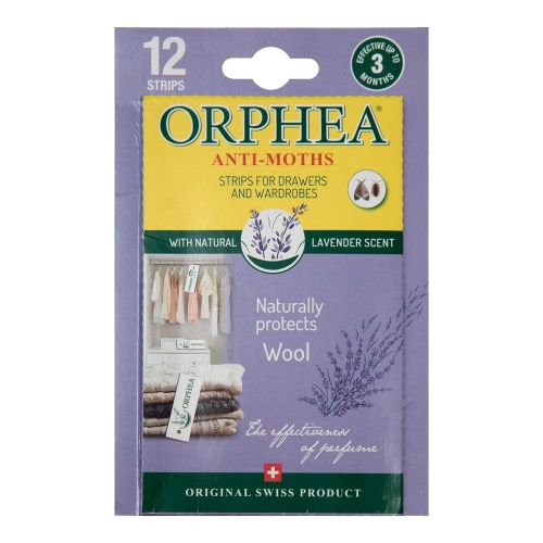 Bandes anti-mites Orphea - Répulsif anti-mites pour armoires, tiroirs et étagères - Parfum lavande (12/paquet) 