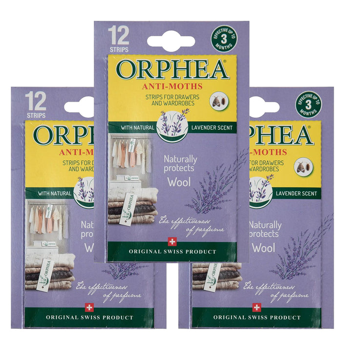 Orphea Anti Moth Strips - Moth Repellent for Wardrobes Drawers Shelves - Lavender Scent (12/pack)
