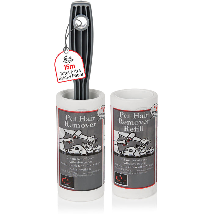 1 x Caraselle Pet Hair Remover Lint Roller & 1 Refill (total 15m, ≈150+ Sheets Equivalent)