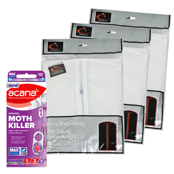 Peva Anti-Moth Storage Bundle F - DRESS Covers & Acana Hanging Moth Killer