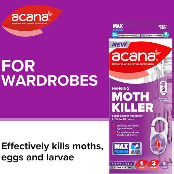Acana Hanging Moth Killer For Wardrobes & Drawers (Pack of 2) N̲E̲W̲!!