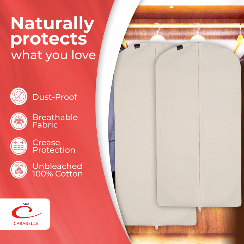 100% Natural Cotton Dress Cover – Breathable Zipped Garment Storage Bag for Dresses, Coats & Occasionwear (Approx. 129 x 60cm)