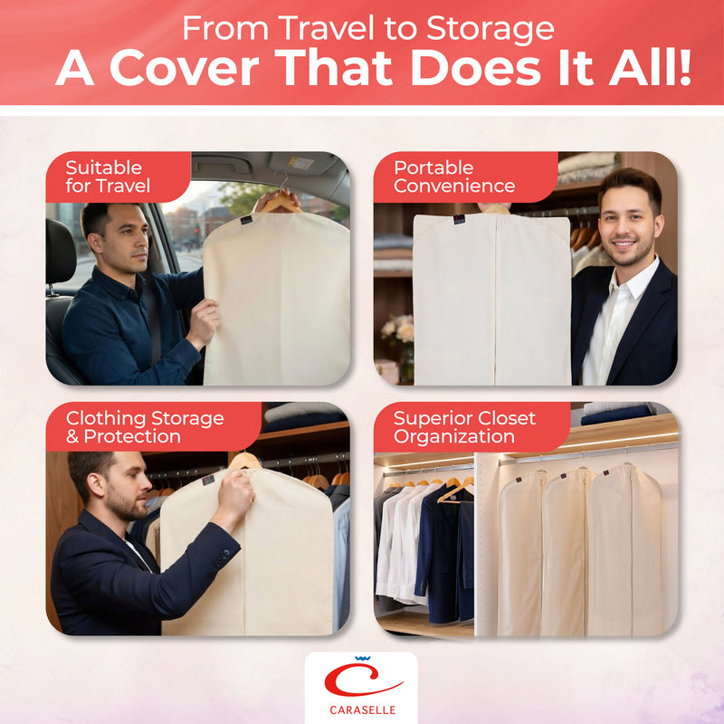 100% Natural Cotton Dress Cover – Breathable Zipped Garment Storage Bag for Dresses, Coats & Occasionwear (Approx. 129 x 60cm)