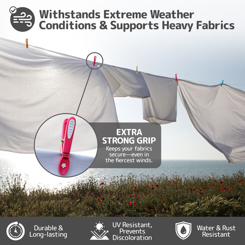 Extra Strong Non-Slip Clothes Line Pegs with Firm Grip for Sheets, Blankets & Towels - 8cm long (20 pegs per pack)