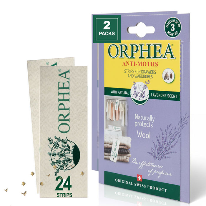 Orphea anti-moth packaging with lavender scent on a white background