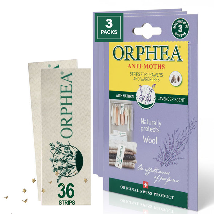 Orphea anti-moth packaging with lavender scent on a white background