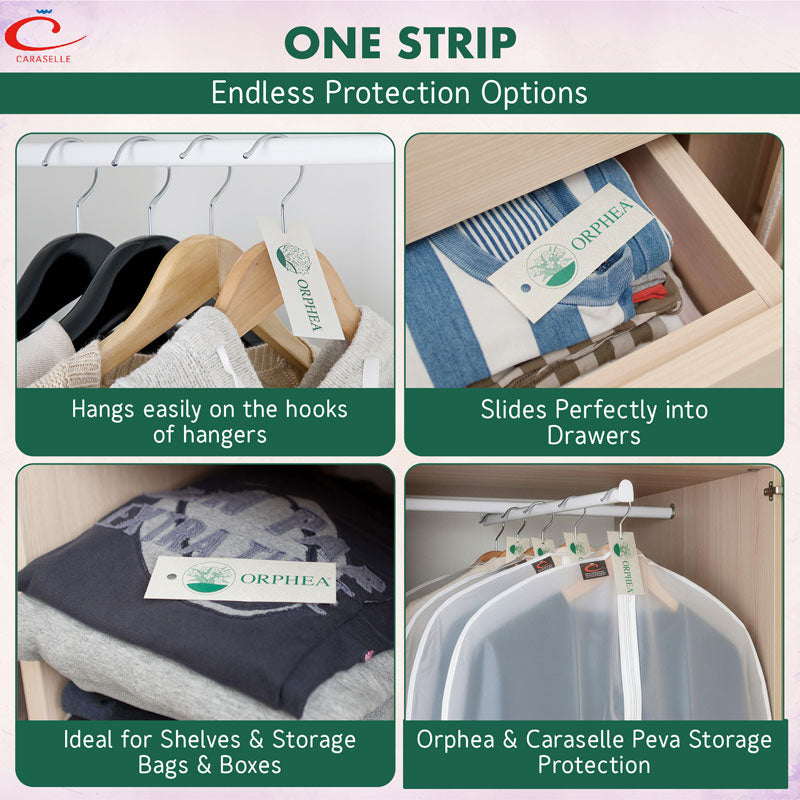 Orphea and Caraselle Peva storage protection packaging with text on endless protection options.