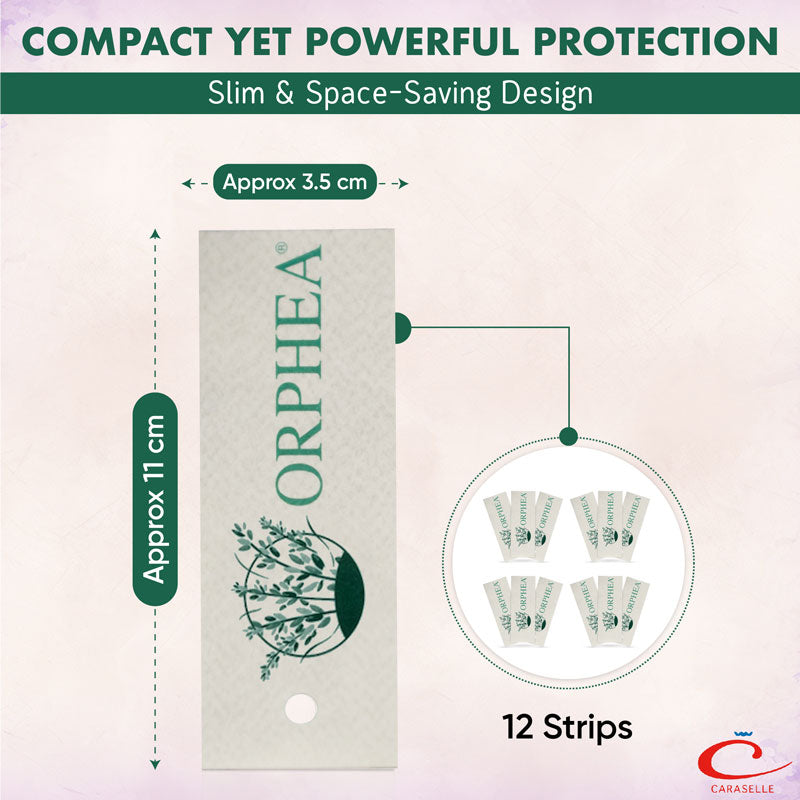 Orphea product packaging with dimensions and Caraselle branding on a light pink background