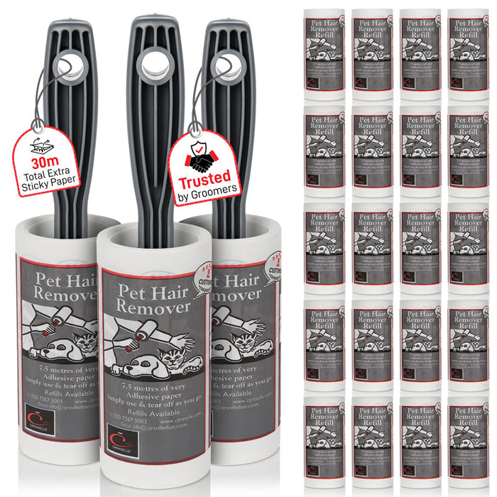 3 rouleaux anti-peluches pour poils d'animaux et 20 recharges (total 172,5 m) 
