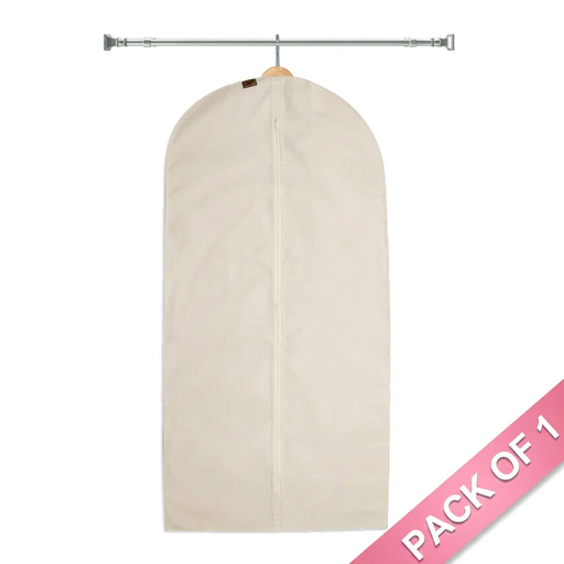 Beige garment bag on a hanger with 'Pack of 1' text on a white background