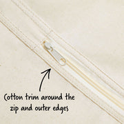 Natural Cotton Cover from Caraselle as a close-up of a zipper indicating cotton trim