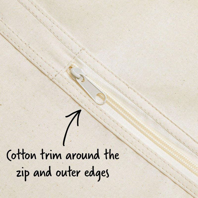Natural Cotton Cover from Caraselle as a close-up of a zipper indicating cotton trim