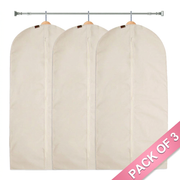 Three Caraselle Breathable Beige garment bags with wooden hangers