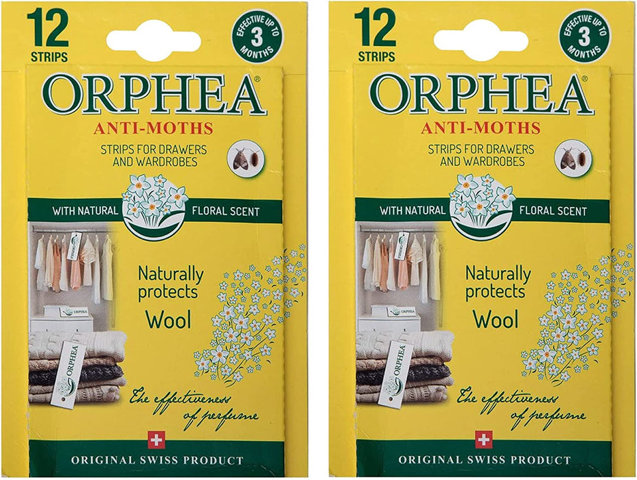 Orphea Anti-Mottenstreifen für Kleiderschränke, Schubladen, Regale – Blumenduft (12er-Pack) 