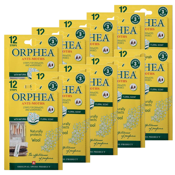 Orphea Anti-Mottenstreifen für Kleiderschränke, Schubladen, Regale – Blumenduft (12er-Pack) 