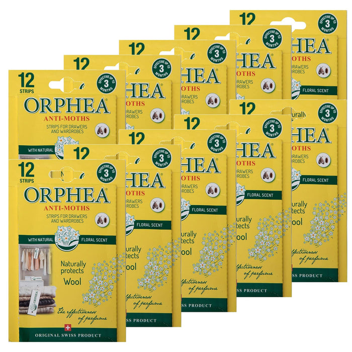 Orphea Anti Moth Strips for Wardrobes Drawers Shelves - Floral Scent (12 pack)