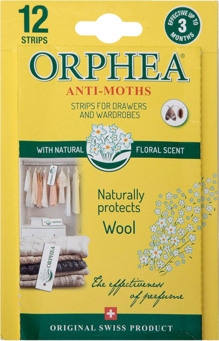 Orphea Anti-Mottenstreifen für Kleiderschränke, Schubladen, Regale – Blumenduft (12er-Pack) 