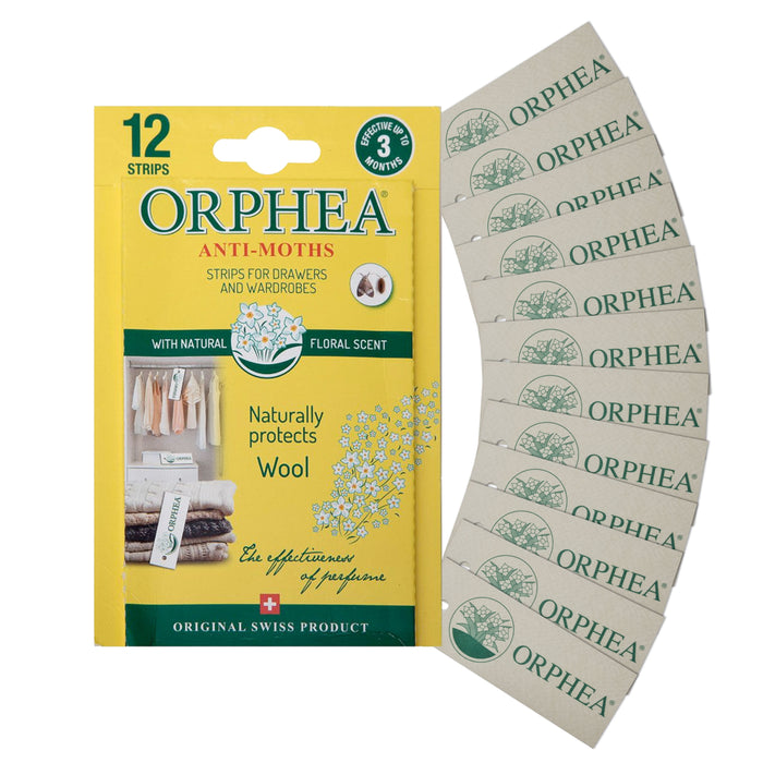 Orphea Anti-Mottenstreifen für Kleiderschränke, Schubladen, Regale – Blumenduft (12er-Pack) 
